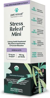 Show full view: Pet Releaf Stress Releaf Organic Full Spectrum Hemp Extract Oil & Ashwagandha Liquid Calming Health Supplement for Dogs & Cats, 15-mL bottle slide 3 of 5