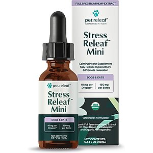 Pet Releaf Stress Releaf Organic Full Spectrum Hemp Extract Oil & Ashwagandha Liquid Calming Health Supplement for Dogs & Cats, 15-mL bottle