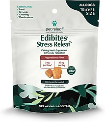 Pet Releaf Edibites Stress Releaf Organic Peppered Bacon Flavored Chew Full Spectrum Hemp Extract Health Calming Supplement for Dogs, 10 count