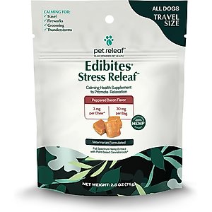 Pet Releaf Edibites Stress Releaf Organic Peppered Bacon Flavored Chew Full Spectrum Hemp Extract Health Calming Supplement for Dogs, 10 count