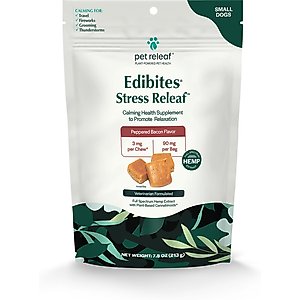 Pet Releaf Edibites Stress Releaf Organic Peppered Bacon Flavored Chew Full Spectrum Hemp Extract Health Calming Supplement for Small Dogs, 30 count