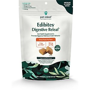 Pet Releaf Edibites Digestive Releaf Organic Sweet Potato Flavored Chew Full Spectrum Hemp Extract Digestive Health Supplement for Medium & Large Dogs, 30 count