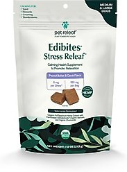 Pet Releaf Edibites Stress Releaf Organic Peanut Butter & Carob Flavored Chew Full Spectrum Hemp Extract Calming Health Supplement for Medium & Large Dogs, 30 count