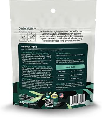 Show full view: Pet Releaf Edibites Stress Releaf Organic Peanut Butter & Carob Flavored Chew Full Spectrum Hemp Extract Calming Health Supplement for Dogs, 10 count slide 3 of 4