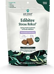 Pet Releaf Edibites Stress Releaf Organic Peanut Butter & Carob Flavored Chew Full Spectrum Hemp Extract Calming Health Supplement for Small Dogs, 30 count