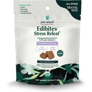 Pet Releaf Edibites Stress Releaf Organic Peanut Butter & Carob Flavored Chew Full Spectrum Hemp Extract Calming Health Supplement for Dogs, 10 count