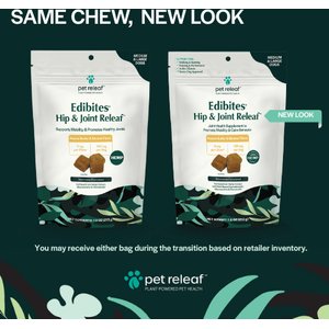 Pet Releaf Edibites Hip & Joint Releaf Organic Peanut Butter & Banana Flavored Chew Full Spectrum Hemp Extract Hip & Joint Health Supplement for Medium & Large Dogs, 30 count