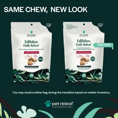 Show full view: Pet Releaf Favorites - Edibites Daily ReleafBlueberry Cranberry & 500-mg Full Spectrum Hemp Medium & Large Dog Supplement, Chew & Liquid Bundle slide 3 of 7