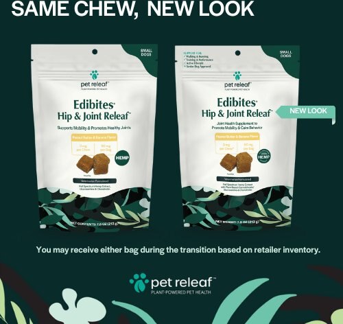 Pet Releaf Edibites Hip & Joint Releaf Organic Peanut Butter & Banana Flavored Chew Full Spectrum Hemp Extract Hip & Joint Health Supplement for Small Dogs