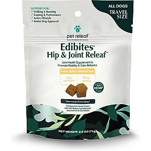 Pet Releaf Edibites Hip & Joint Releaf Organic Peanut Butter & Banana Flavored Chew Full Spectrum Hemp Extract Hip & Joint Health Supplement for Dogs, 10 count