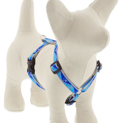 LupinePet LupinePet Reflective Paws Adjustable Dog Harness, Blue Paws, X-Small: 9 to 14-in chest, 1/2-in wide
