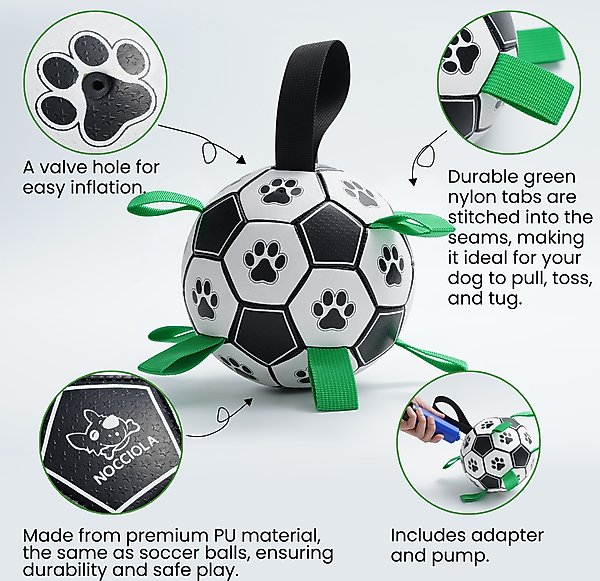 Show full view: Nocciola Soccer Ball with Straps Dog Toy, Black/White, Medium slide 3 of 7
