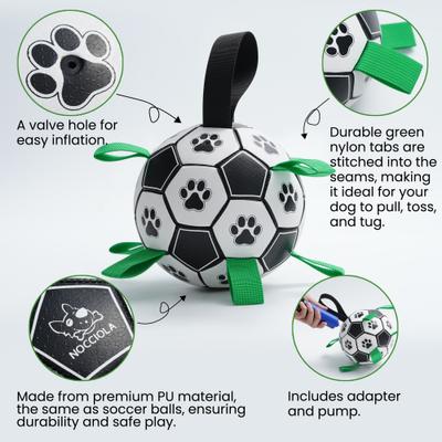 Show full view: Nocciola Soccer Ball with Straps Dog Toy, Black/White, Large slide 4 of 8