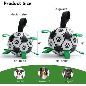 Nocciola Soccer Ball with Straps Dog Toy, Black/White, Medium