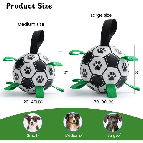 NOCCIOLA Soccer Ball with Straps Dog Toy, Black/White, Large