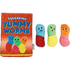 Outward Hound Snack Bag Yummy Worms Puzzle Squeaky Dog Toy, Red