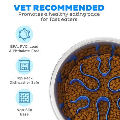 Show full view: Outward Hound Stainless Steel Fun Slow Feeder Dog Bowl, 2 cup, Silver slide 3 of 9