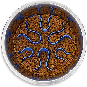 Outward Hound Stainless Steel Fun Slow Feeder Dog Bowl, 2 cup, Silver