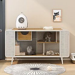 Cesicia Furniture Style Cat House with Tempered Glass, White