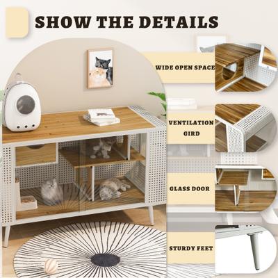 Show full view: Cesicia Furniture Style Cat House with Tempered Glass, White slide 6 of 8