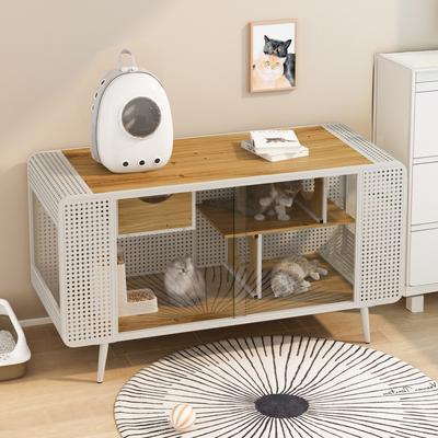 Show full view: Cesicia Furniture Style Cat House with Tempered Glass, White slide 3 of 8