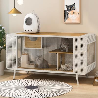 Show full view: Cesicia Furniture Style Cat House with Tempered Glass, White slide 2 of 8