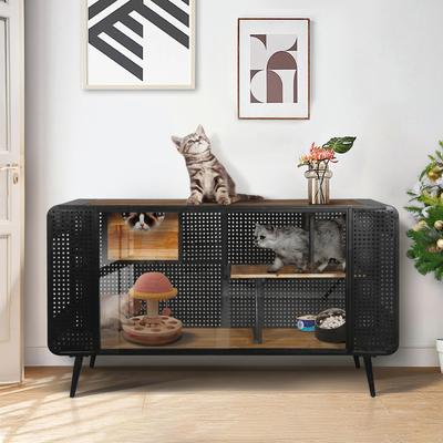 Show full view: Zeus & Ruta Spacious Wood Cat House with Tempered Glass, Black slide 4 of 6