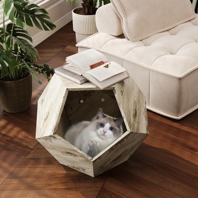 Show full view: Cesicia Modern Furniture Style Side Table Cat House, White Oak slide 3 of 8