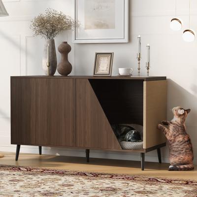 Show full view: Cesicia Walnut Furniture Style Wooden Cat House with Storage, Walnut slide 6 of 10