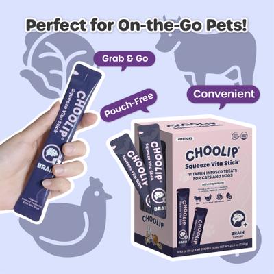 Show full view: Choolip Squeeze Vita Stick Grab n Go Brain Support Lickable Cat Treats, 49 count slide 4 of 10