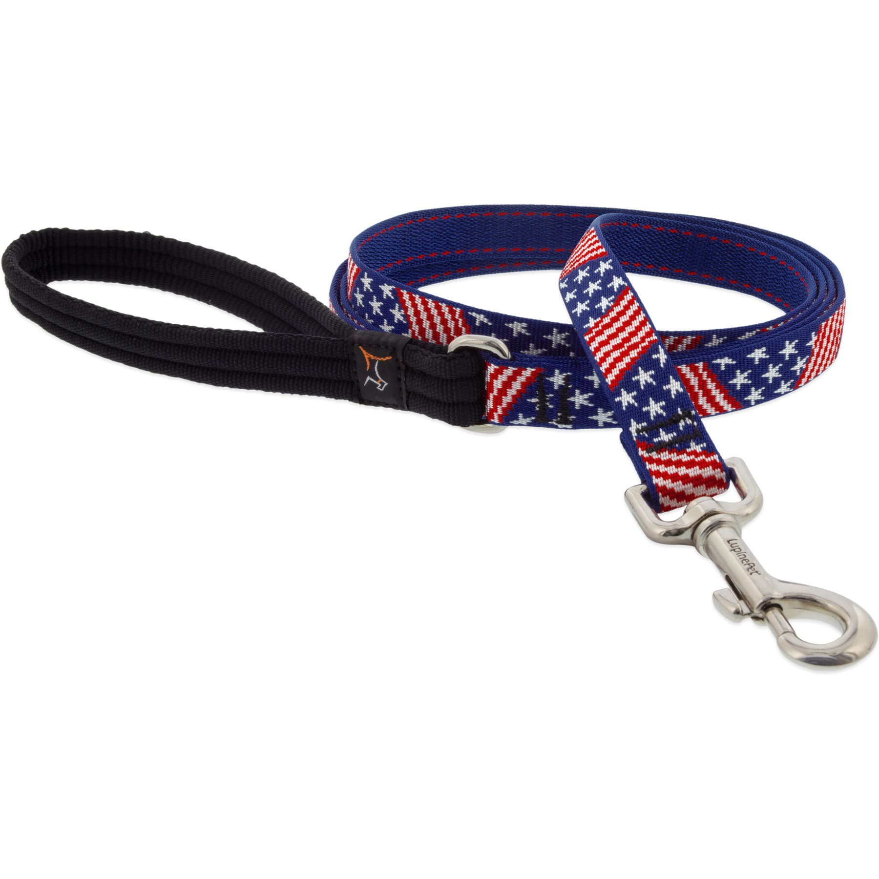 LupinePet Limited Edition Old Glory Padded Handle Dog Leash, Regular: 4-ft long, 3/4-in wide