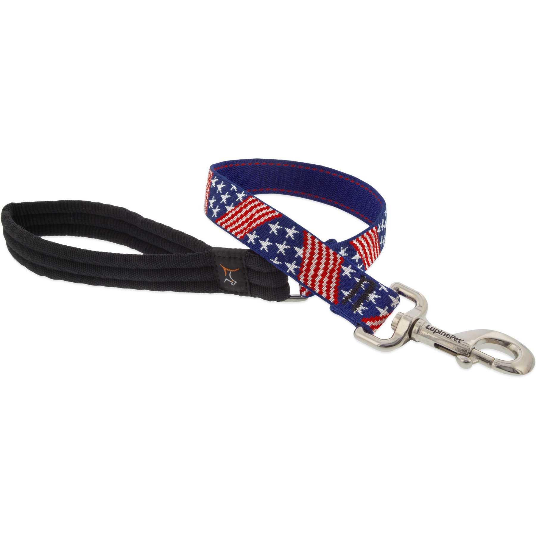 LupinePet Limited Edition Old Glory Padded Handle Dog Leash, Short: 2-ft long, 1-in wide