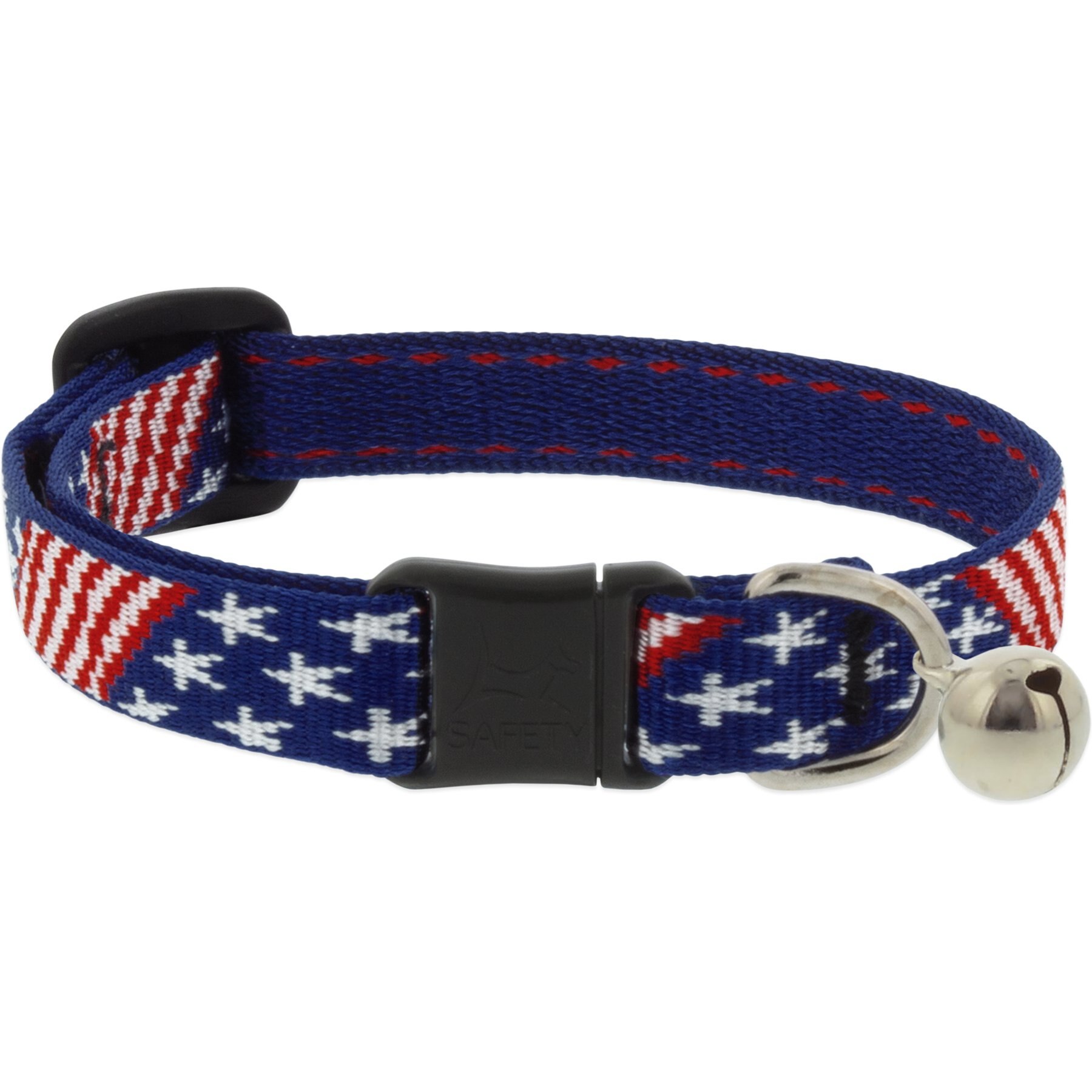 LupinePet Popular Picks Original Design Breakaway Buckle Safety Cat Collar with Bell, One Size: 8 to 12 in, 1/2-in wide, Old Glory