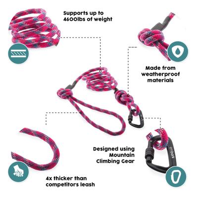 Show full view: Embark Harness Co. Adventure Pro Climbing Rope & Carabiner Dog Leash, Pink, 6-ft slide 2 of 5