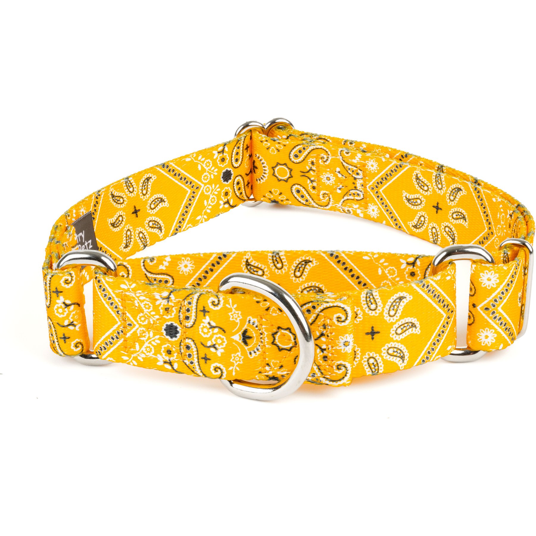 Country Brook Petz Yellow Bandana Martingale Dog Collar, Medium: 15 to 21-in neck, 1-in wide