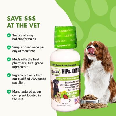 Show full view: Liquid-Vet Hip & Joint Support Chicken Flavored Liquid Joint Supplement for Dogs, 8-fl oz bottle, 2-pack trial slide 6 of 12