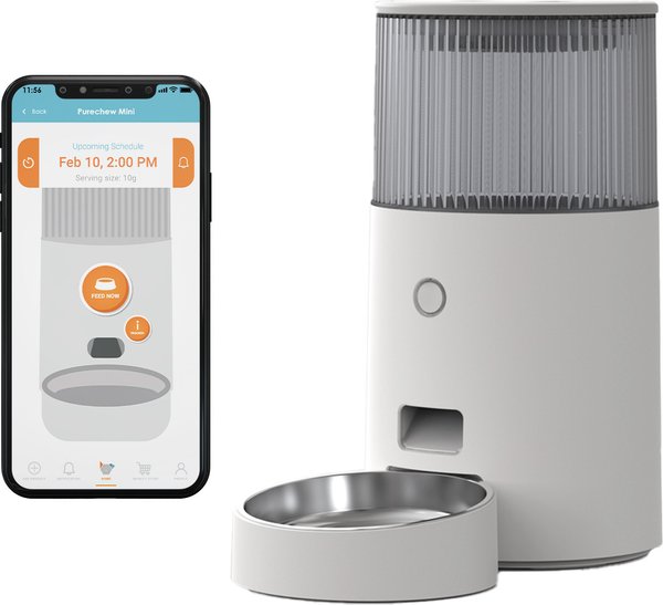 INSTACHEW Purechew Mini Automatic Stainless Steel Smart Pet Feeder, White, 94-oz