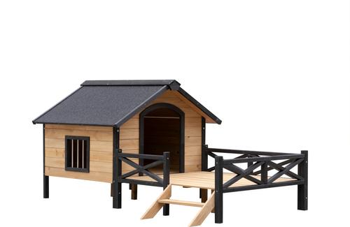 Show full view: Cesicia Outdoor Wooden Cabin Style Dog House with Porch, Honey slide 6 of 9