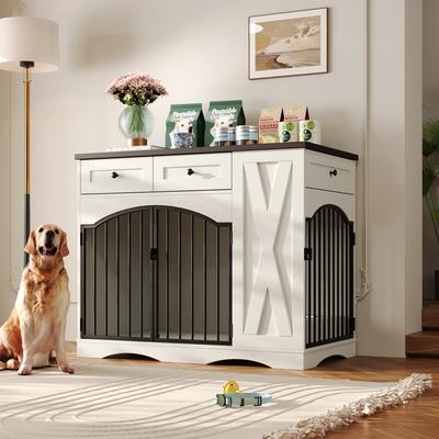Show full view: Cesicia Farmhouse Furniture Style Dog Crate, Black/White slide 2 of 9