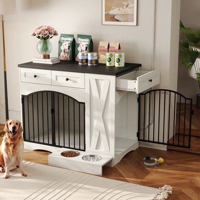 Cesicia Cesicia Farmhouse Furniture Style Dog Crate, Black/White