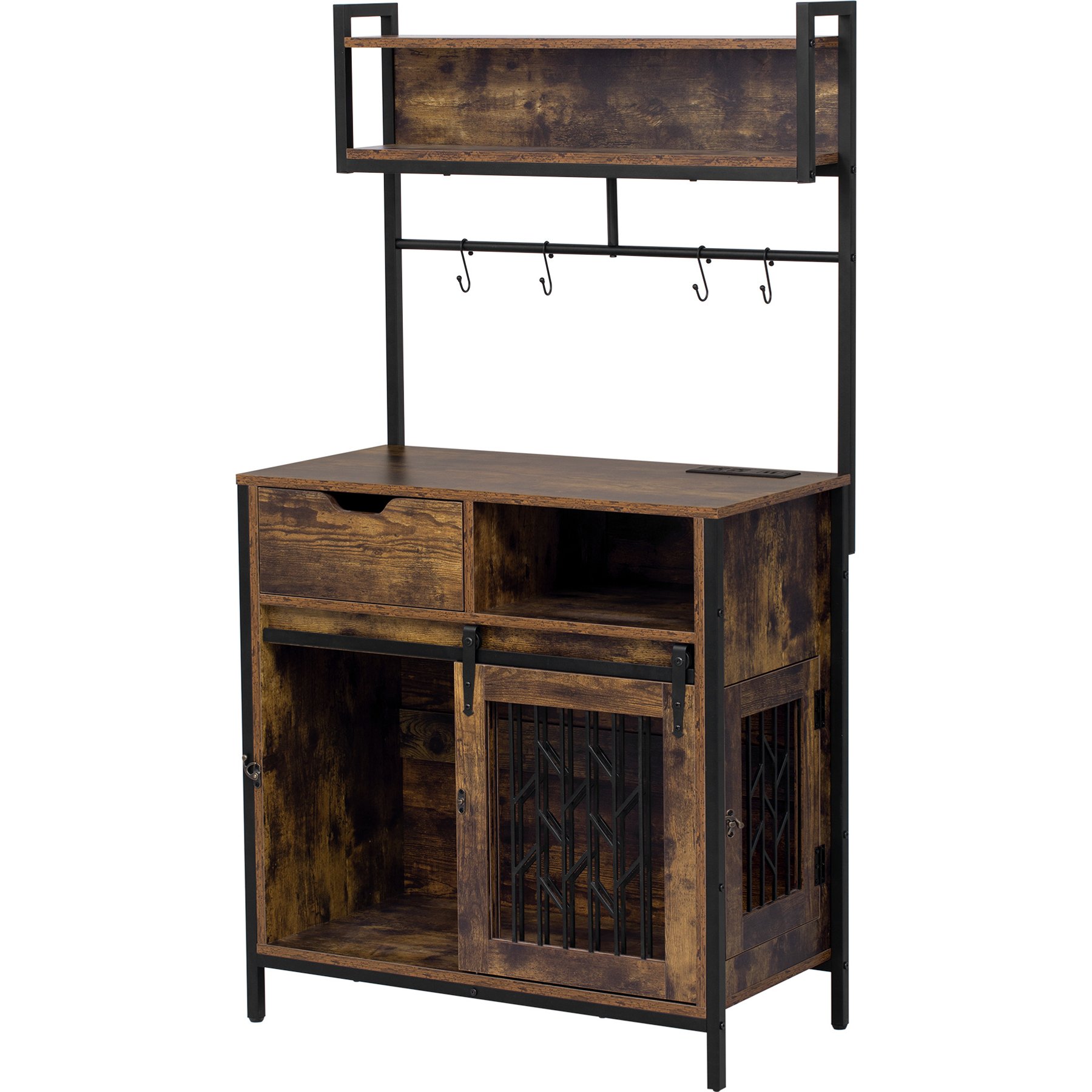 Cesicia Desk Hutch Furniture Style Dog Crate, Rustic Brown