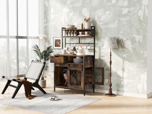 Show full view: Cesicia Desk Hutch Furniture Style Dog Crate, Rustic Brown slide 5 of 8