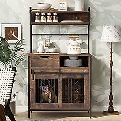 Cesicia Desk Hutch Furniture Style Dog Crate, Rustic Brown
