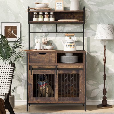 Cesicia Cesicia Desk Hutch Furniture Style Dog Crate, Rustic Brown