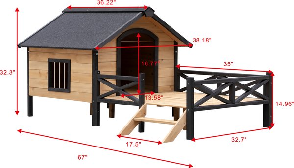 Cesicia Outdoor Wooden Cabin Style Dog House with Porch