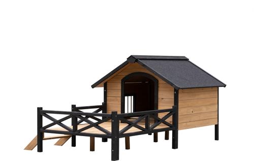 Show full view: Cesicia Outdoor Wooden Cabin Style Dog House with Porch, Honey slide 4 of 9