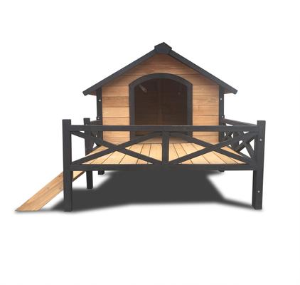 Show full view: Cesicia Outdoor Wooden Cabin Style Dog House with Porch, Honey slide 3 of 9