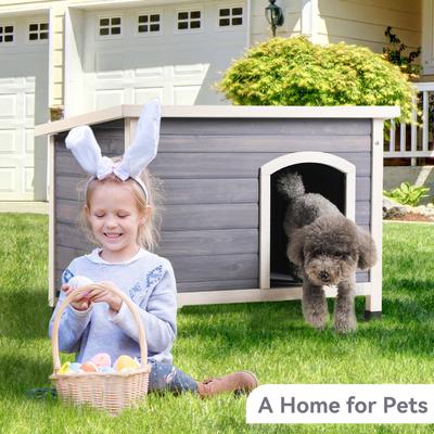 Show full view: Cesicia Elevated Wooden Outdoor Dog House, Grey slide 2 of 6