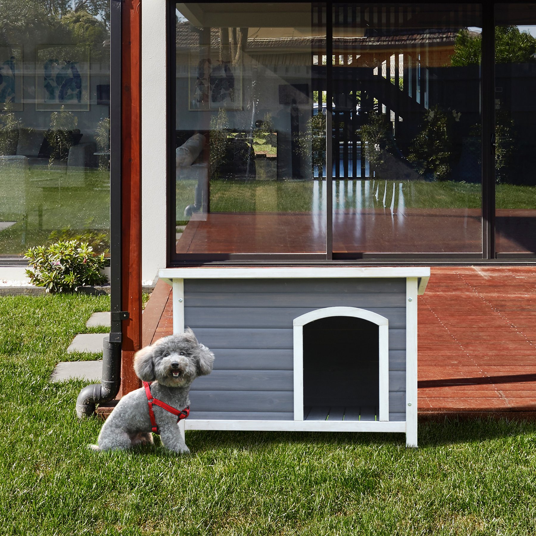 Cesicia Elevated Wooden Outdoor Dog House, Grey