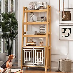 Cesicia Ladder Bookcase Furniture Style Dog Crate, Ancient Oak